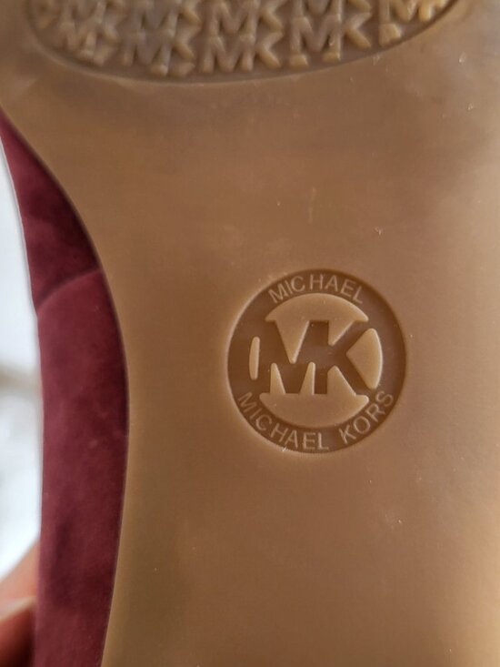 Michael Kors Mindy Flex Plum Burgundy Suede Ballet Flats Gold MK Logo Size 8 - Picture 13 of 14
